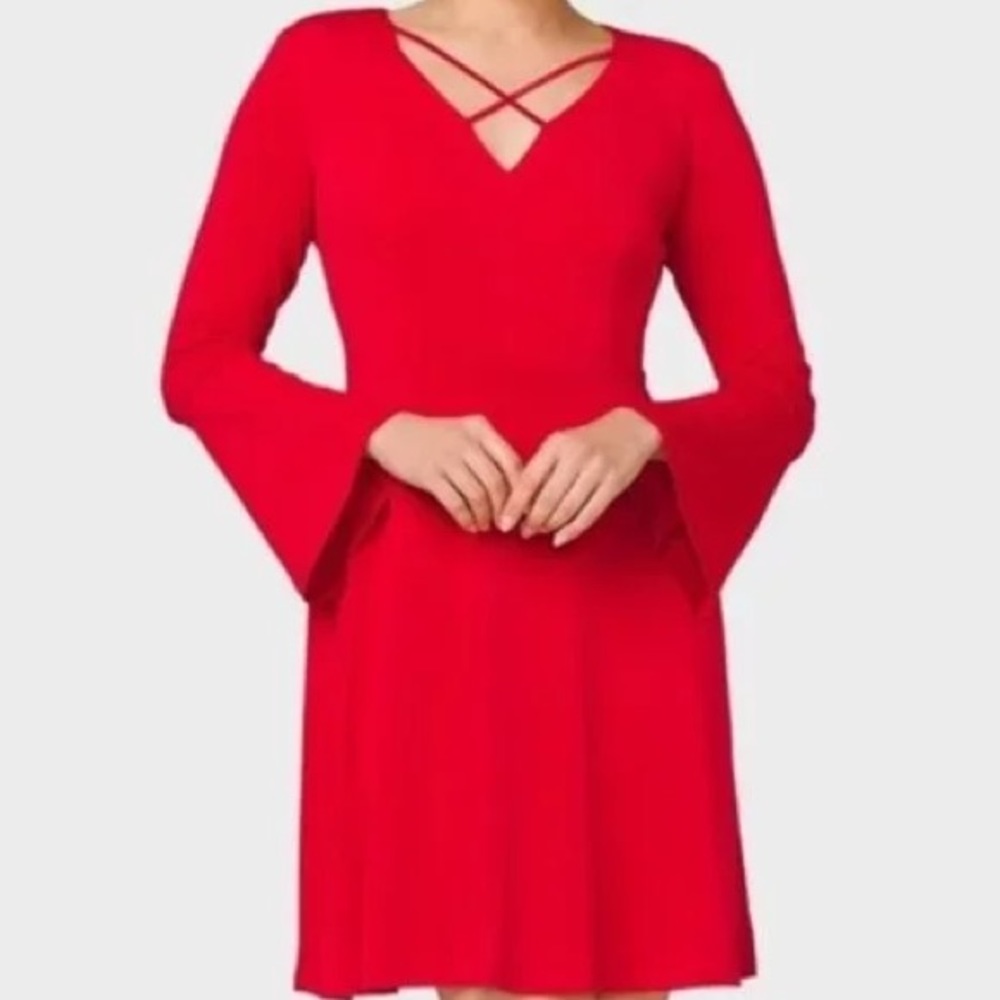 Ashley Graham Beyond - Red Dress - Bell Sleeves - Size 12